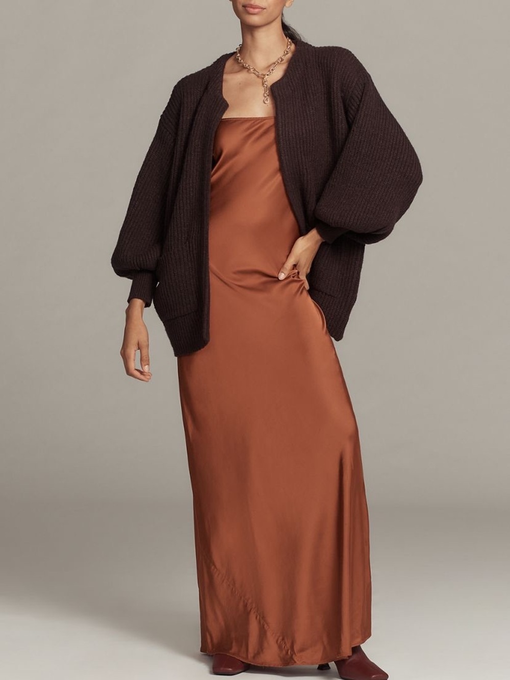 Anthropologie Flat White Chocolate Brown Sweater Cardigan - Picture 3 of 6